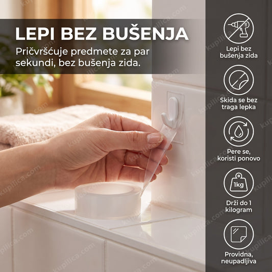 silikonska lepljiva traka bez bušenja na kupatilskoj pločici, benefiti proizvoda