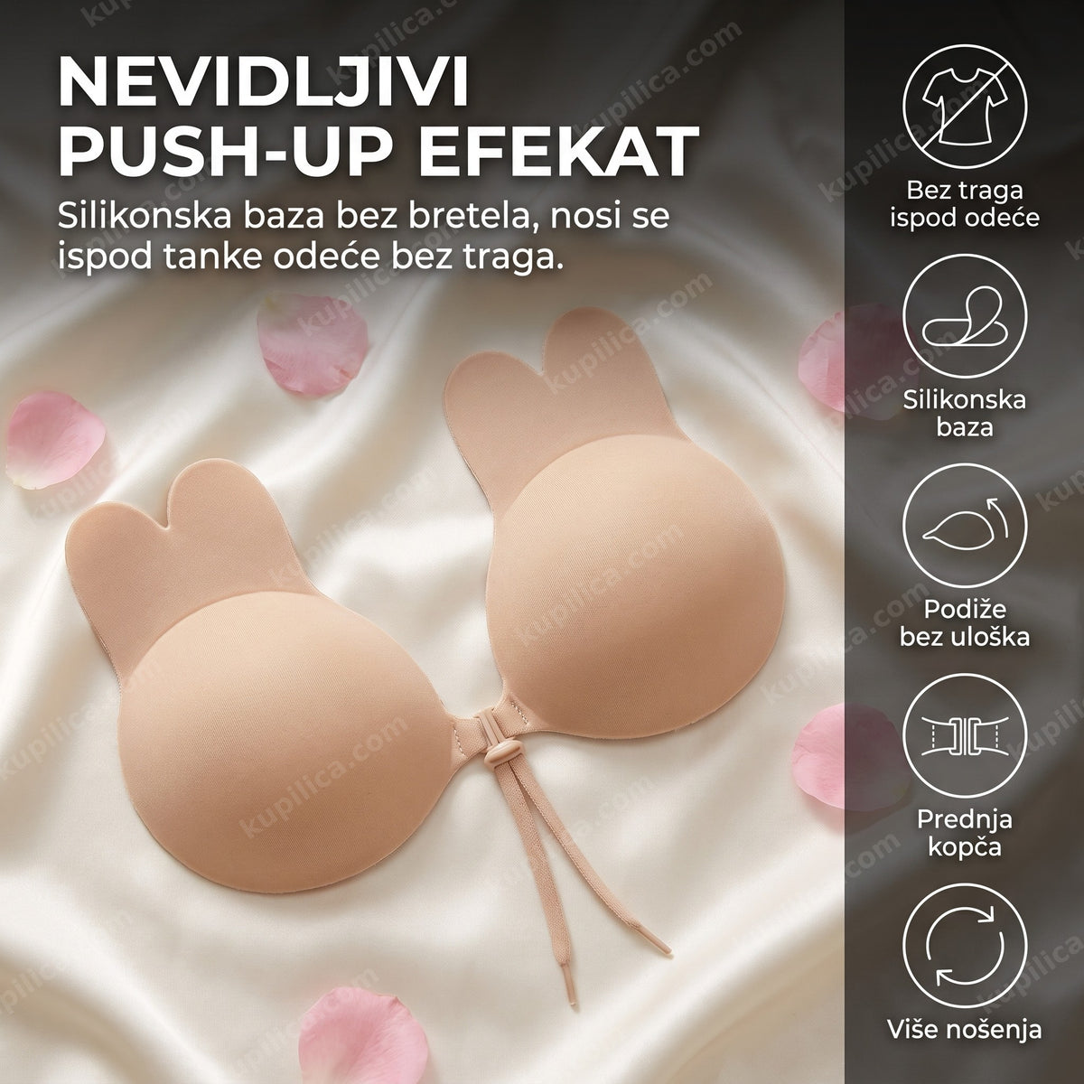silikonski grudnjak bez bretela na svilenoj podlozi sa cvećem, benefiti proizvoda