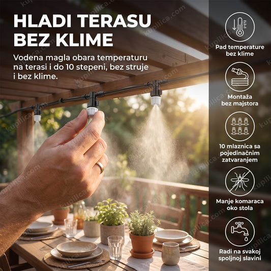 sistem za hlađenje vodenom maglom na terasi sa podesivim mlaznicama, benefiti proizvoda