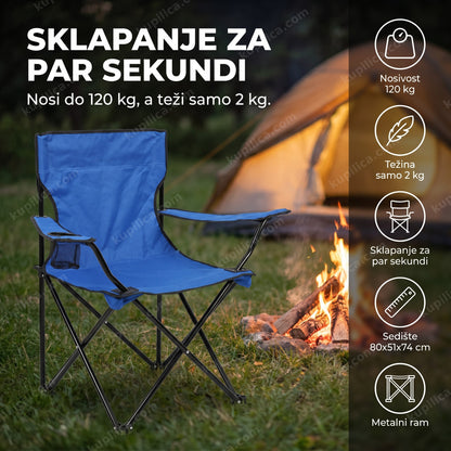 sklopiva kamp stolica postavljena pored šatora na kampovanju, benefiti proizvoda