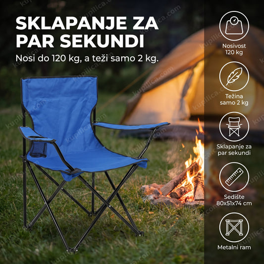 sklopiva kamp stolica postavljena pored šatora na kampovanju, benefiti proizvoda