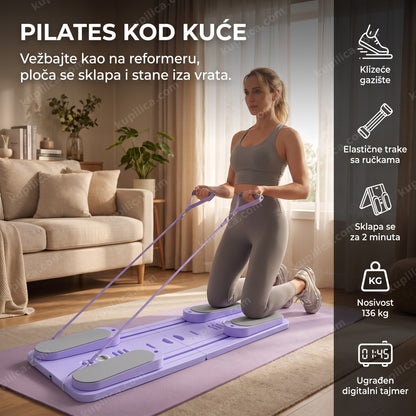 sklopiva pilates daska sa elastičnim trakama u dnevnoj sobi, benefiti proizvoda