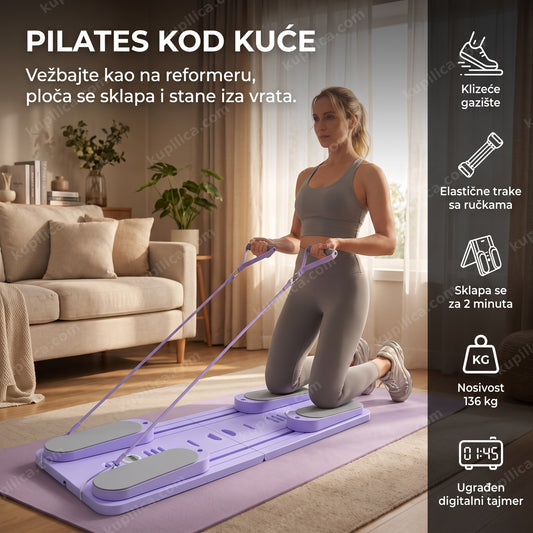 sklopiva pilates daska sa elastičnim trakama u dnevnoj sobi, benefiti proizvoda