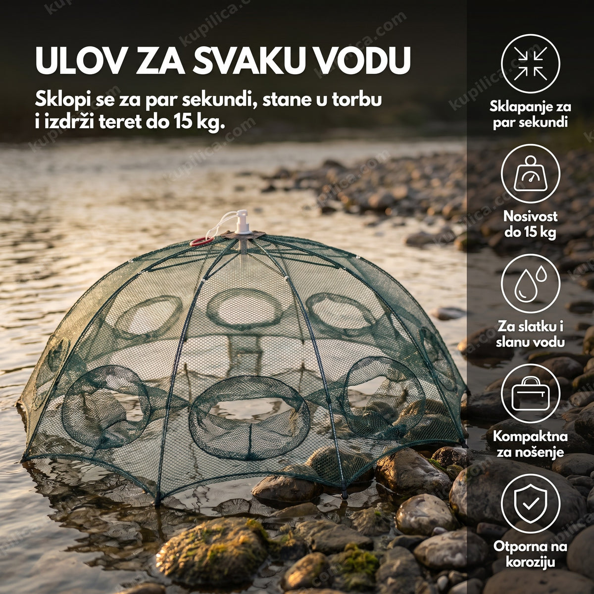 sklopiva ribarska mreža za ribu, rakove i škampe