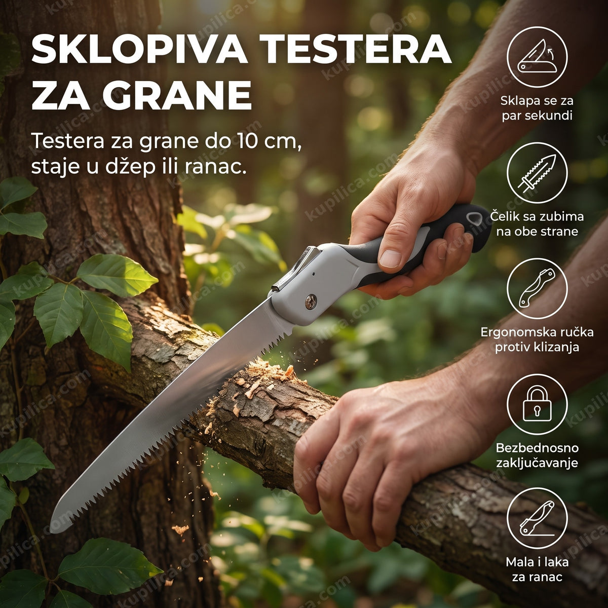 sklopiva ručna testera za sečenje grana u bašti, prikaz benefiti proizvoda