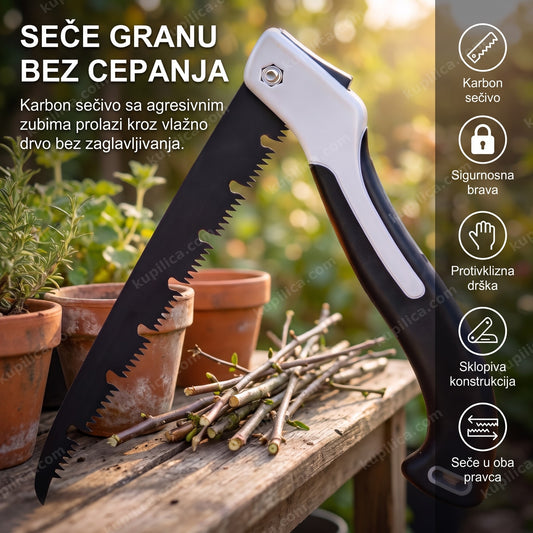Sklopiva testera za grane sa karbon sečivom na baštenskom stolu, benefiti proizvoda
