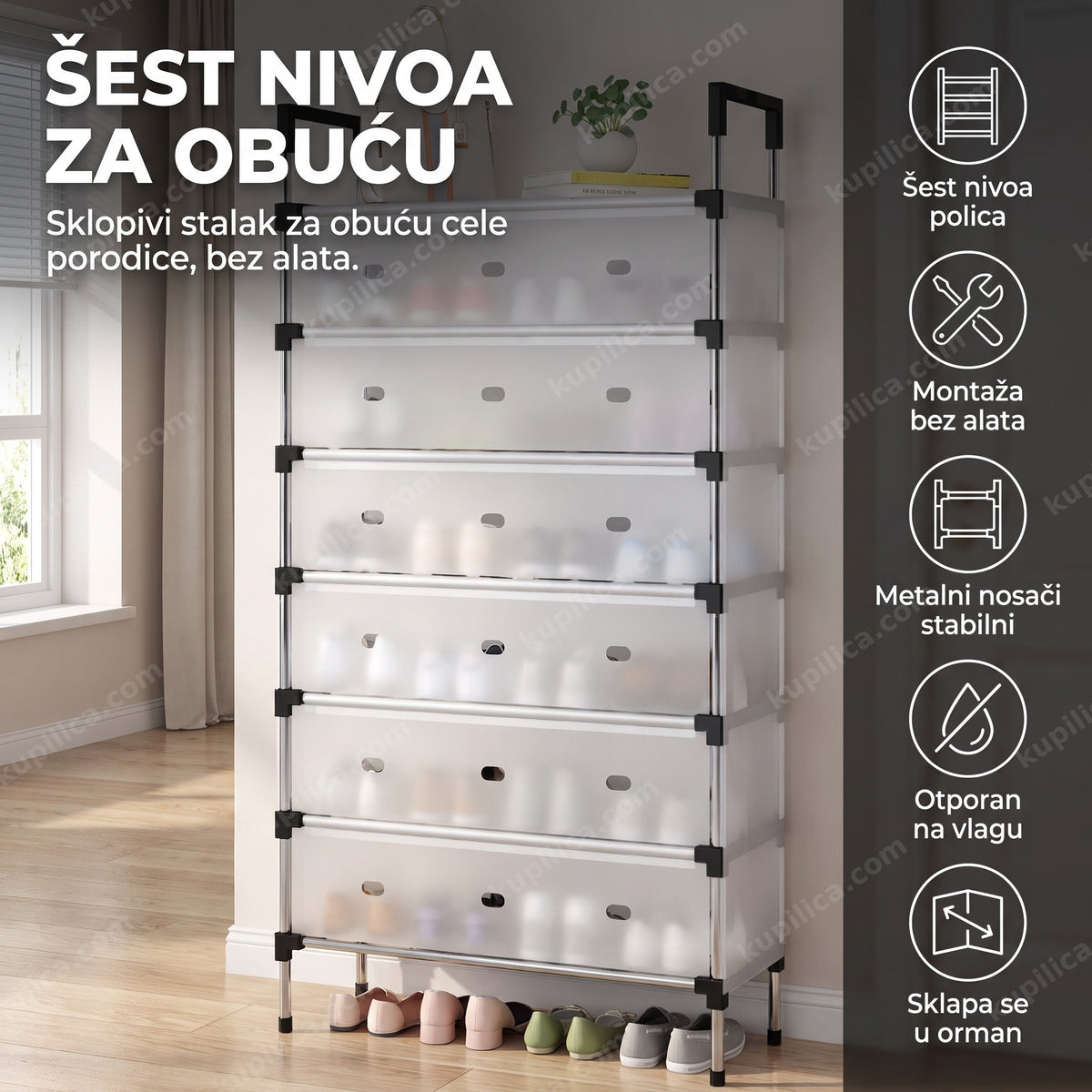 sklopivi cipelarnik sa šest nivoa polica za obuću u hodniku