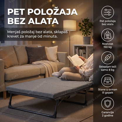 sklopivi krevet sa 5 položaja rasklopljen u dnevnoj sobi, prikaz benefita proizvoda