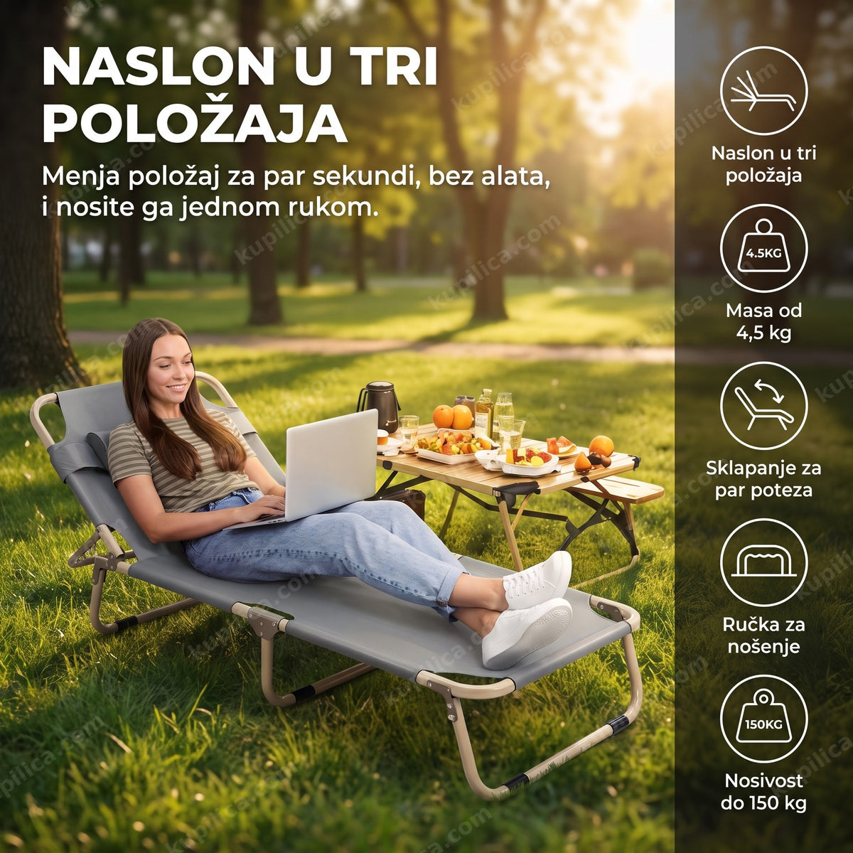 sklopivi krevet za kampovanje u realnom ambijentu upotrebe, benefiti proizvoda