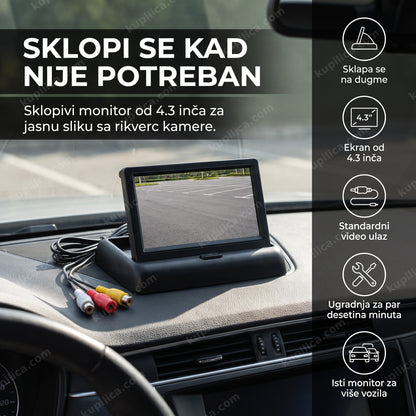 Sklopivi monitor na tabli auta prikazuje prazan parking, benefiti proizvoda