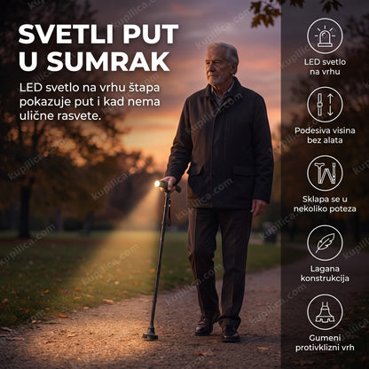 sklopivi štap za hodanje sa led svetlom u večernjoj šetnji, benefiti proizvoda
