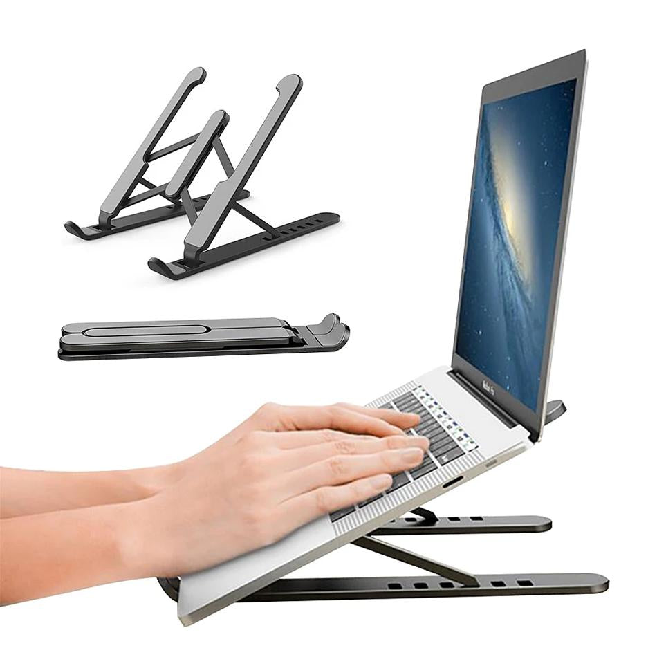 Sklopivo postolje za laptop i tablet P1 — rasklopljeno postolje sa podignutim laptopom