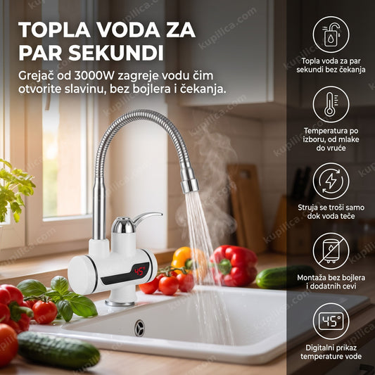 slavina sa grejačem 2u1 na sudoperi sa toplom vodom i digitalnim prikazom temperature, benefiti proizvoda