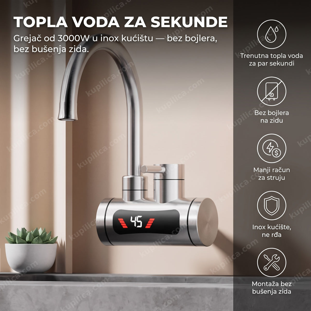 slavina sa grejačem za sudoperu inox iznad kuhinjskog sudopera, benefiti proizvoda