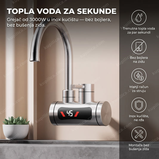 slavina sa grejačem za sudoperu inox iznad kuhinjskog sudopera, benefiti proizvoda