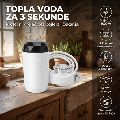 slavina sa protočnim grejačem RX-013 i LCD displejem na kuhinjskoj sudoperi
