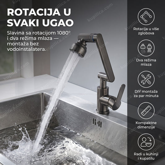 slavina za kuhinju sa rotacijom 1080 stepeni i mlazom vode iznad sudopere, benefiti proizvoda