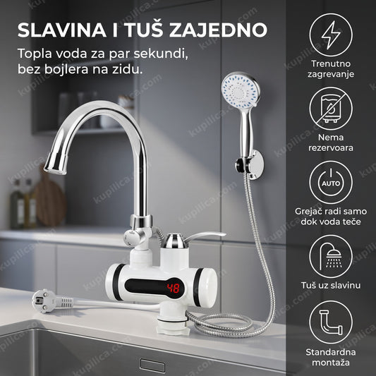 slavina za sudoperu sa tušem u sivoj modernoj kuhinji, benefiti proizvoda