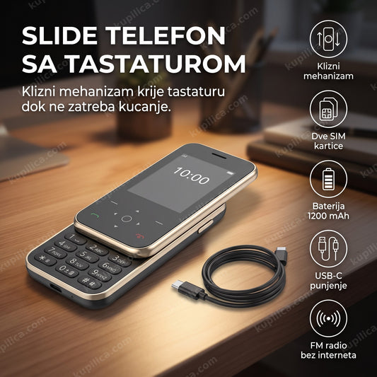 Slide telefon sa fizičkom tastaturom i neutralnim satom na ekranu, benefiti proizvoda