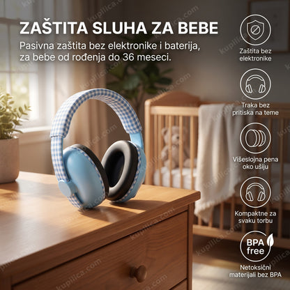 slušalice za bebe protiv buke — prazne slušalice na komodi u dečjoj sobi, benefiti proizvoda