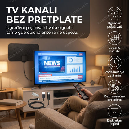 HD TV antena sa pojačivačem signala — sobna DVB-T2 antena bez pretplate