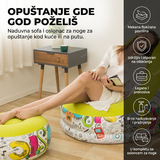 sofa na naduvavanje šarena sa osloncem za noge – benefiti proizvoda