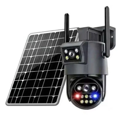 Solarna 4G kamera sa dva objektiva, dve antene i odvojeni solarni panel iza nje