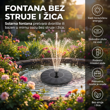 solarna fontana koja pluta na vodi u bašti sa cvećem, benefiti proizvoda
