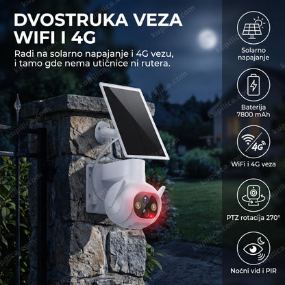 Solarna PTZ kamera sa 4G montirana na stubu kapije noću, benefiti proizvoda