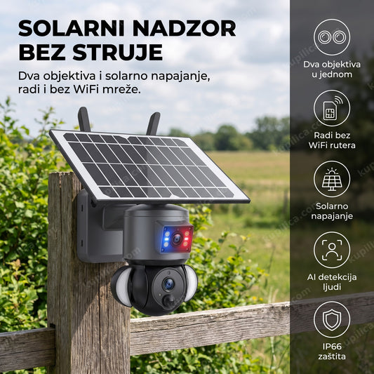 Solarna kamera sa dva objektiva i PTZ rotacijom montirana napolju, benefiti proizvoda