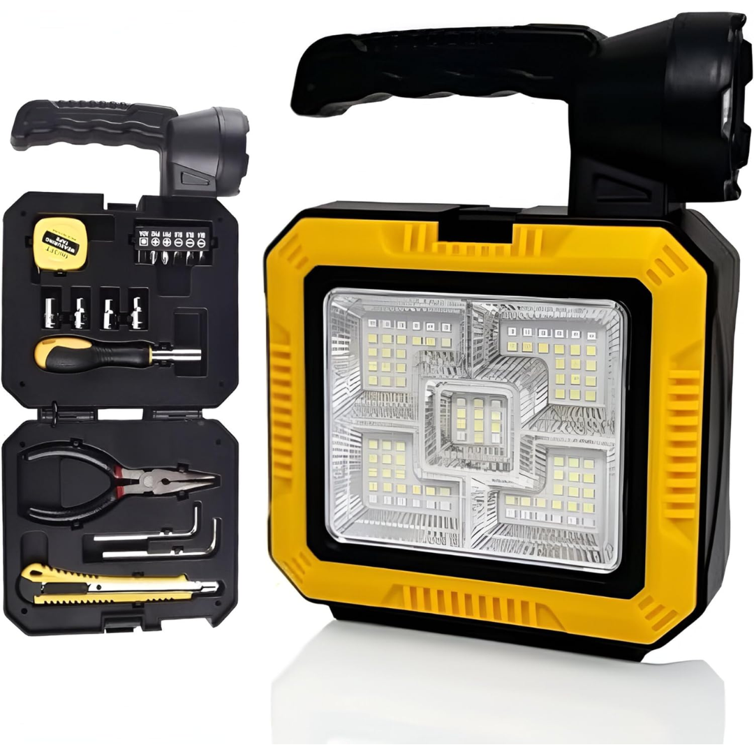 solarna lampa sa setom alata 2u1 — otvorena, vidi se alat