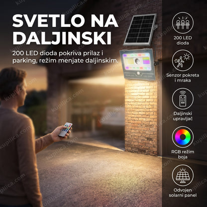 solarna LED lampa 300W sa daljinskim upravljačem — osvetljen prilaz i parking, 200 LED RGB dioda