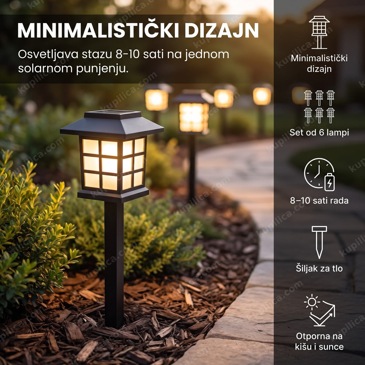 solarna led lampa lux-8 minimalistički dizajn uz baštensku stazu, benefiti proizvoda