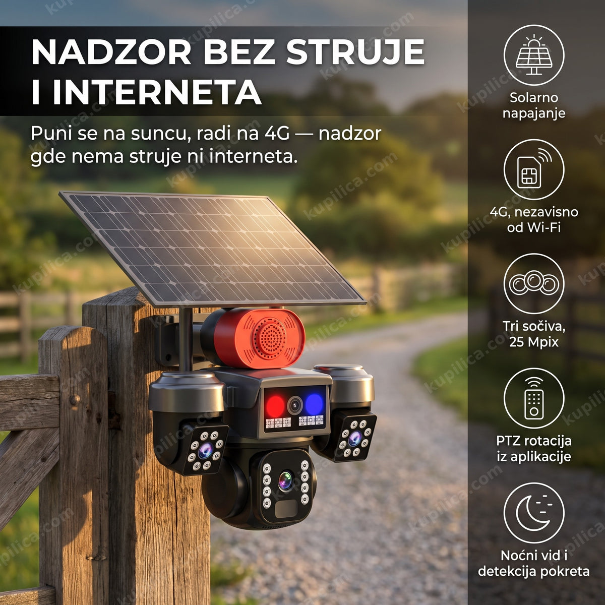 solarna ptz kamera montirana na ogradi vikendice, benefiti proizvoda