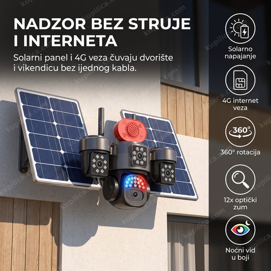 Solarna PTZ kamera sa 4 sočiva na zidu kuće danju, benefiti proizvoda