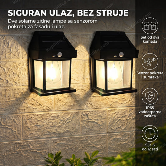 solarna zidna lampa sa senzorom pokreta, set od dva na fasadi kuće, benefiti proizvoda