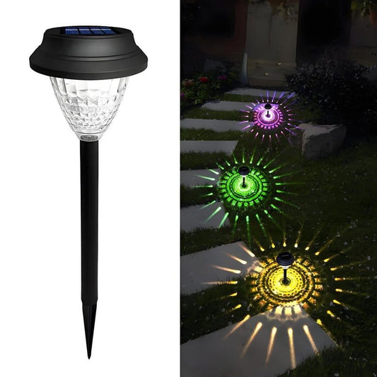 solarne lampe za baštu 6 komada — reljefna providna glava lampe, upaljena u boji noću