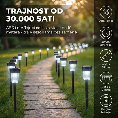 Solarne lampe za dvorište set od 10 komada duž dugačke staze noću, benefiti proizvoda