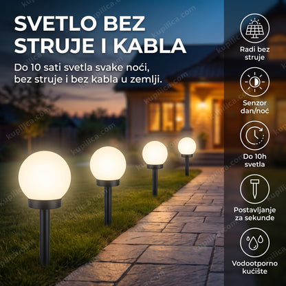 solarne led lampe za baštu postavljene duž staze u sumrak, benefiti proizvoda