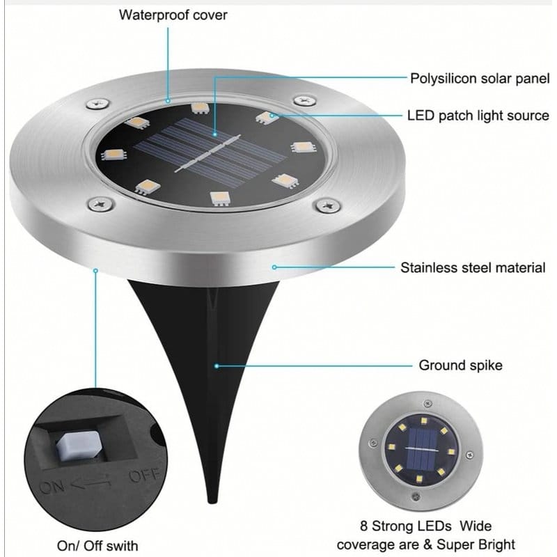 solarne led lampe za dvorište sa 8 dioda — detalj 4