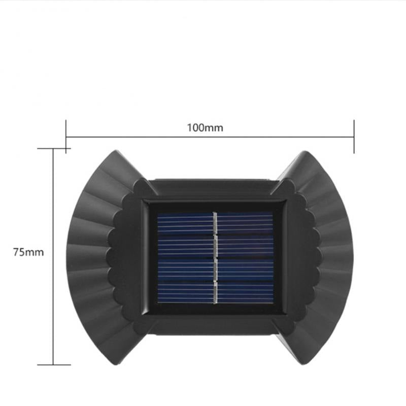 solarna zidna lampa B1618A sa dimenzijama 100 × 75 mm, pogled spreda na panel