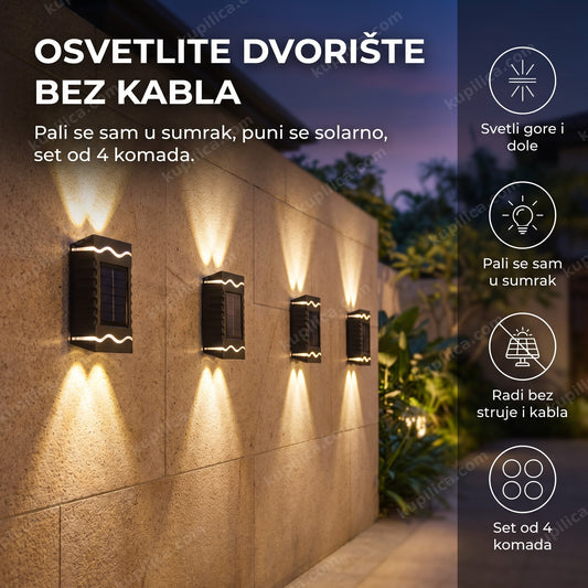 solarne zidne lampe za dvorište osvetljavaju zid u sumrak, benefiti proizvoda