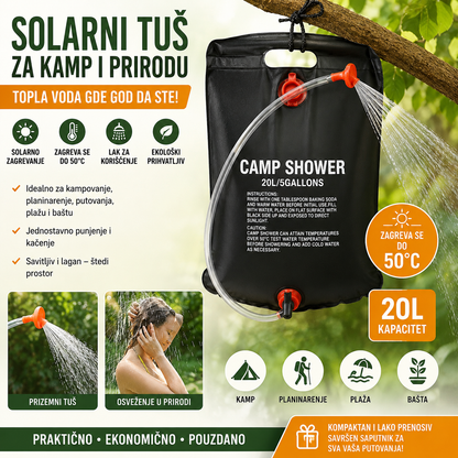 solarni kamp tuš 20L — topla voda na suncu