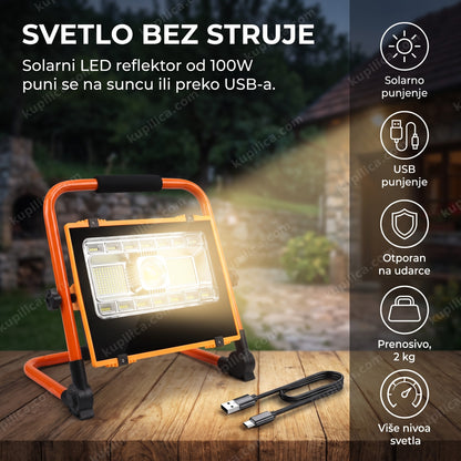 solarni led reflektor osvetljava dvorište vikendice uveče, benefiti proizvoda