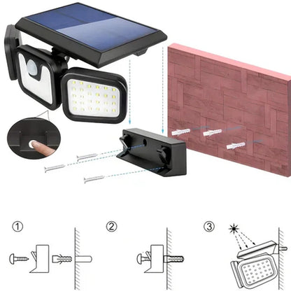 solarni led reflektor sa senzorom pokreta i 3 glave — detalj 5