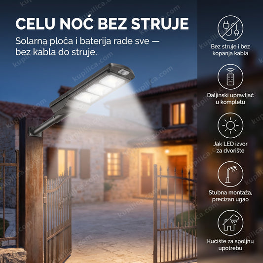 solarni led reflektor stubni montiran na kapiji dvorišta u sumrak, benefiti proizvoda
