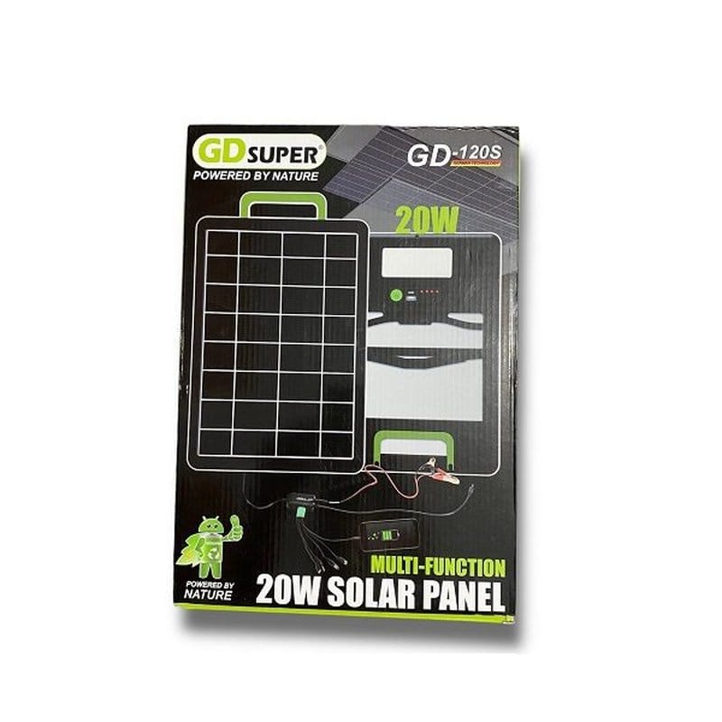 kutija pakovanja solarnog panela punjača 20W GD-120S sa multifunkcionalnim opisom