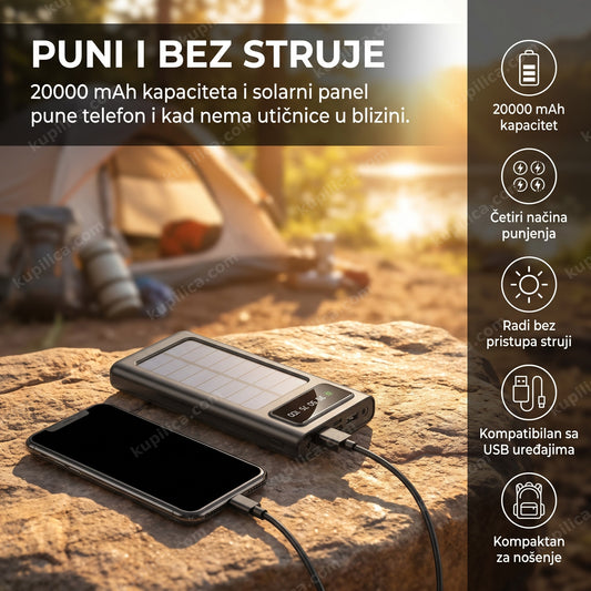 solarni punjač za telefon 20000mah na suncu tokom kampovanja, benefiti proizvoda