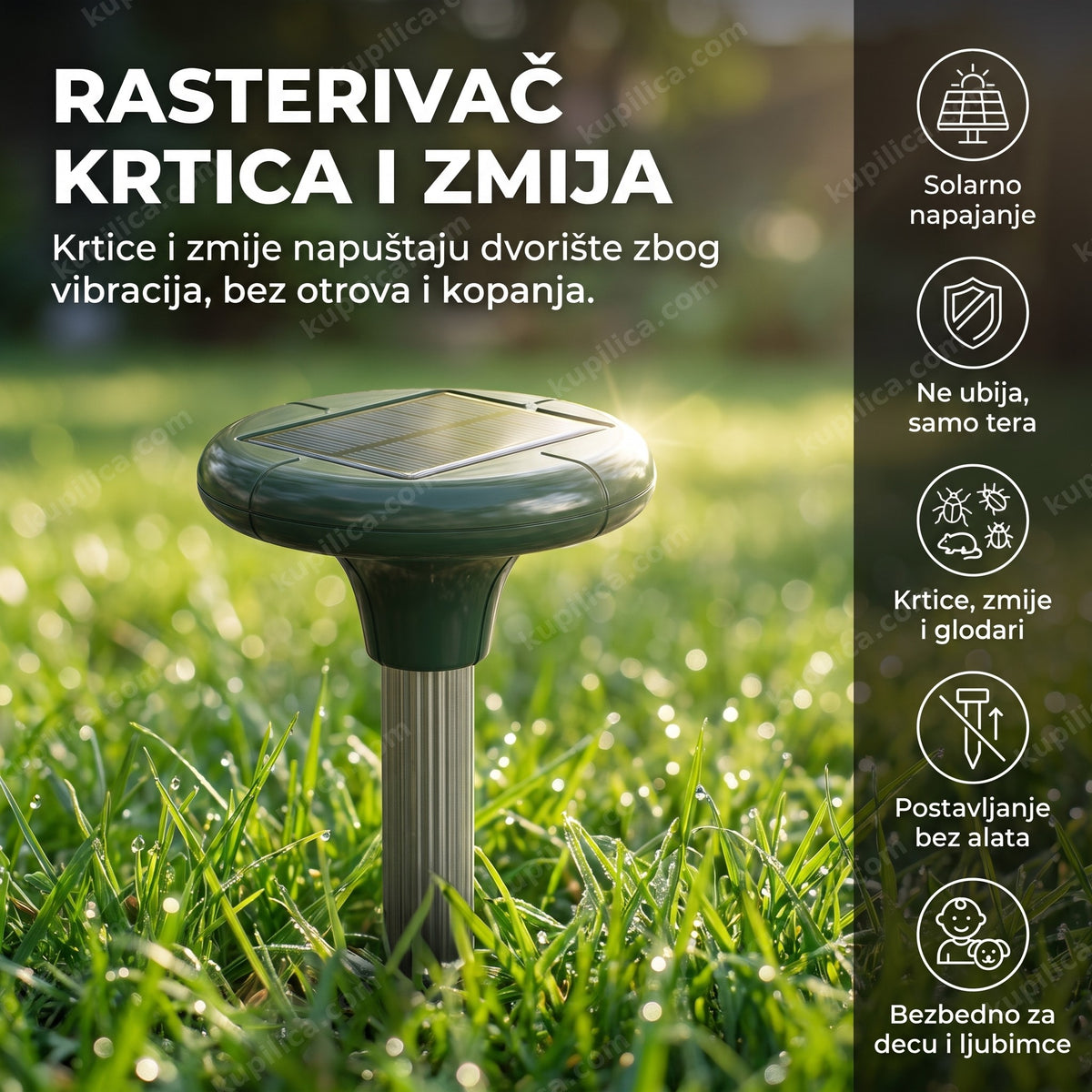 solarni ultrazvučni rasterivač krtica i zmija u travnjaku, benefiti proizvoda