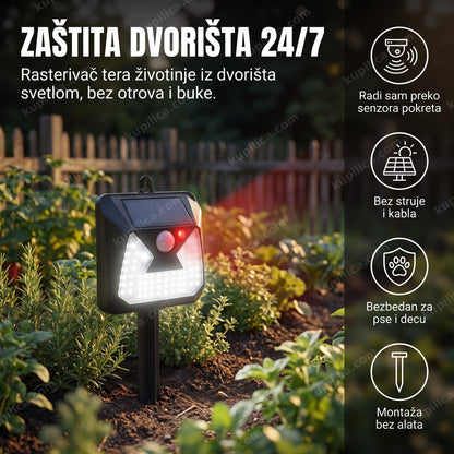 solarni rasterivač životinja postavljen u dvorištu pored bašte u sumrak, benefiti proizvoda